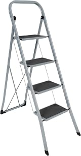 Home Vida 4 Step Ladder Heavy Duty Steel Folding 150kg Grey