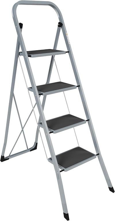 Home Vida 4 Step Ladder Heavy Duty Steel Folding 150kg Grey