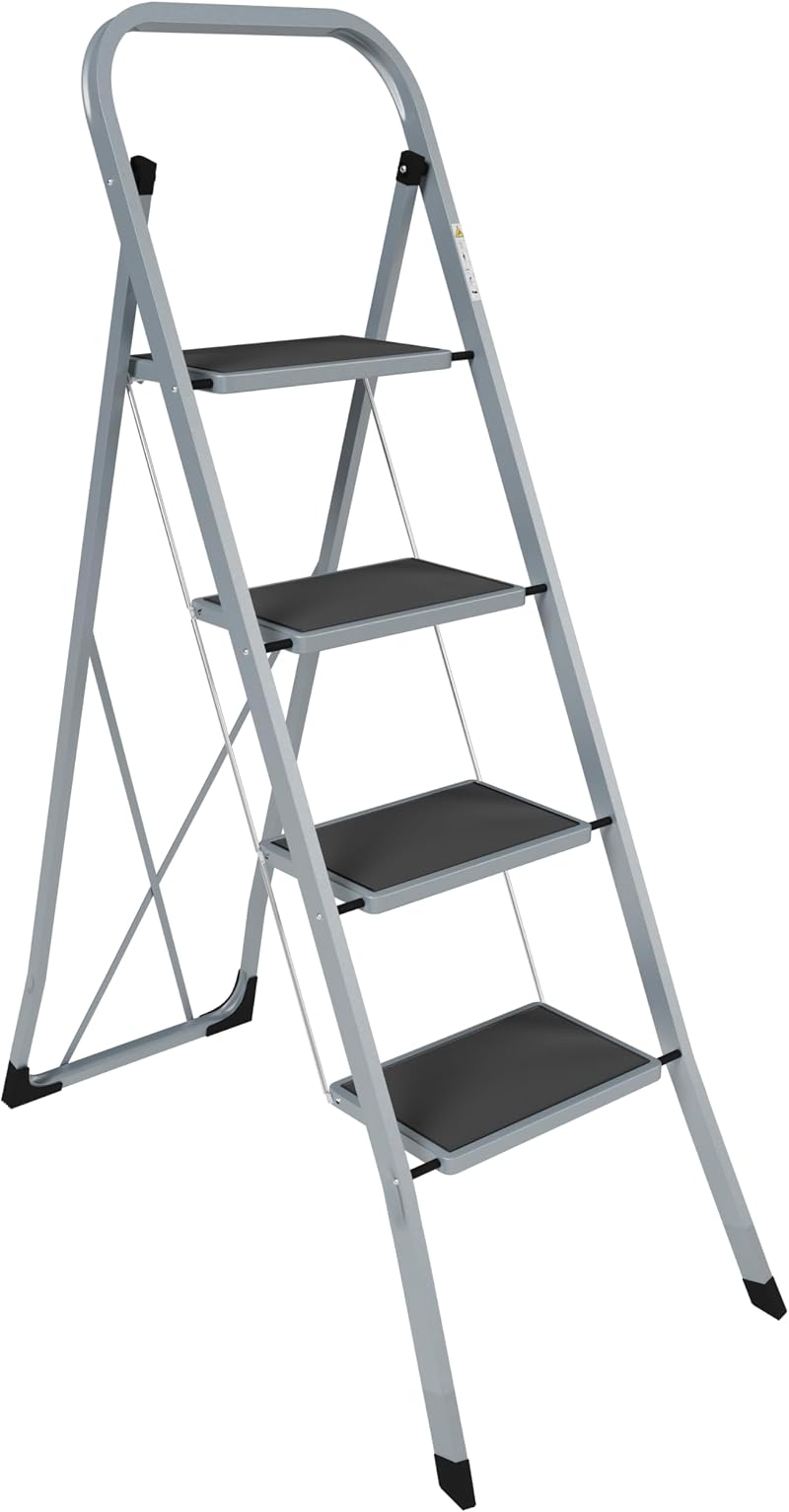 Home Vida 4 Step Ladder Heavy Duty Steel Folding 150kg Grey