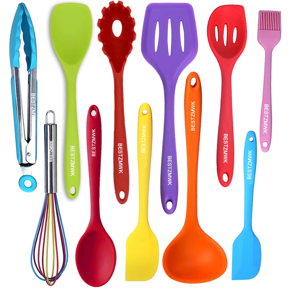 Kitchen Utensil Set - 11 Cooking Utensils - Colorful Silicone Kitchen Utensils - Nonstick Cookware with Spatula Set - Colored Best Kitchen Tools Kitchen Gadgets