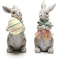 Hodao Easter Bunny Decorations Spring Home Decor Bunny Figurines(Easter Gray Rabbit 2pcs)