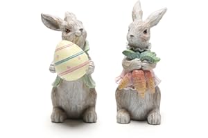 Hodao Easter Bunny Decorations Spring Home Decor Bunny Figurines(Easter Gray Rabbit 2pcs)
