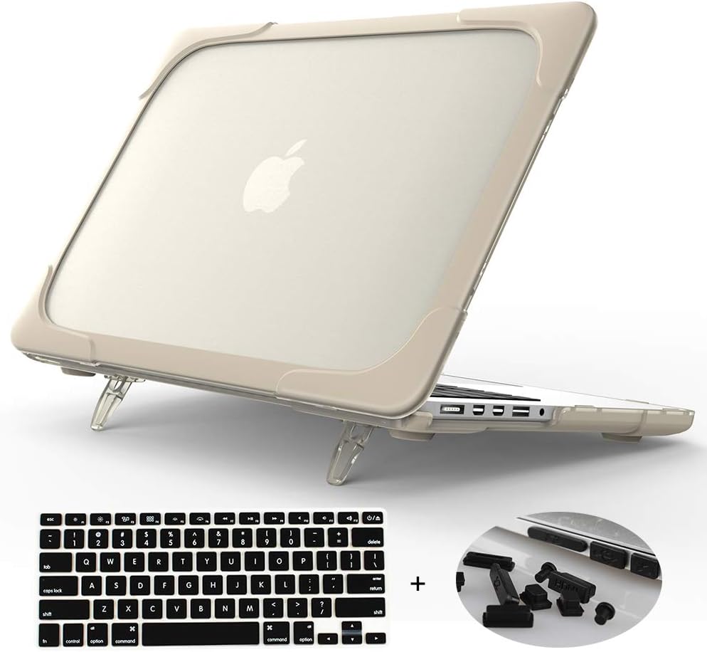 Mektron for MacBook 12 Inch Case,[Heavy Duty] [Dual Layer] Plastic Hard Case Cove with Foldable Kickstand Compatible Retina 12 inch A1534 (Khaki)