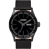 NIXON Sentry Leather A105-100m Water Resistant Men's Analog Classic Watch | (42mm Watch Face, 23mm Leather Band)