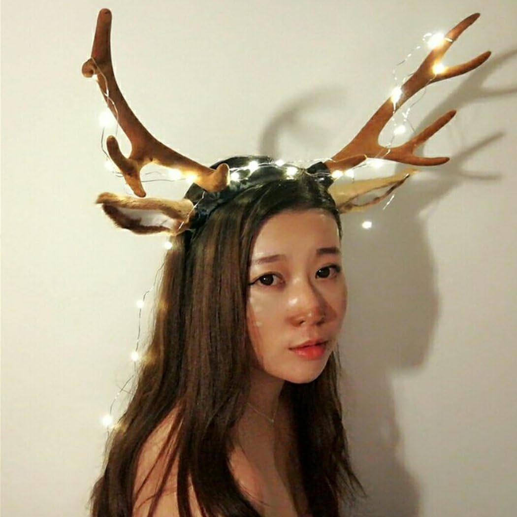 Fashion Real Fur Deer Fox Ears Christmas Party Props Halloween Cos Show Elk Antlers tire Reindeer Headdress Hair Band