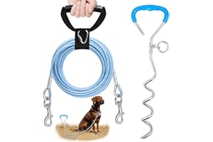 PETDREAM Reflective Dog Stakes for Outside Kit,Dog Tie Out Cable,10ft Heavy-Duty 200Lbs Stake with 360° Rotating Clip,Waterproof Bite-Proof Leash for Camping/Yard (Blue)