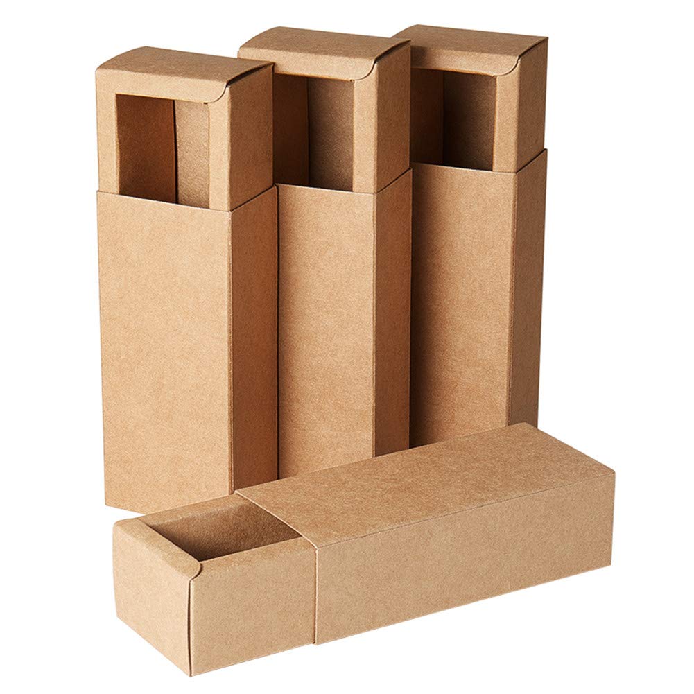 BENECREAT 20 Pack Kraft Paper Drawer Box Festival Gift Wrapping Boxes Soap Jewelry Candy Weeding Party Favors Gift Packaging Boxes - Brown (12.3x5.4x3.5cm)