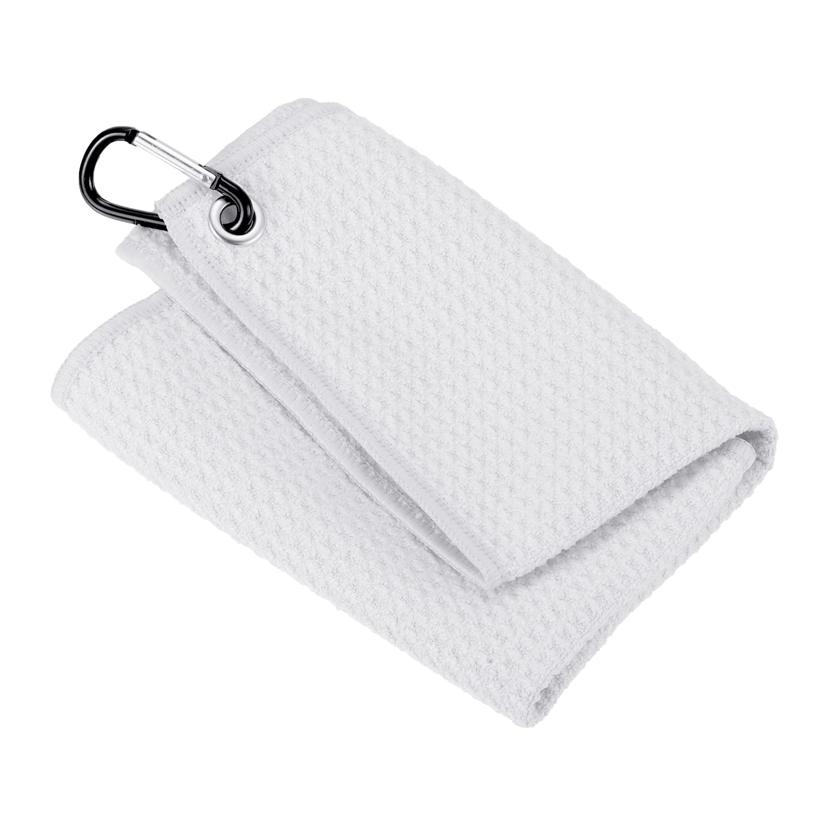 PATIKIL 12"x12" Tri-Fold Golf Towels, Waffle Pattern Towels Soft Fiber Strong Water Absorption with D Clip for Golf Lovers, White
