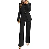 ZESICA Women's 2026 Spring Two Piece Suits Set Casual Business Long Sleeve Blazer Jacket Wide Leg Pants Work Outfits Sets