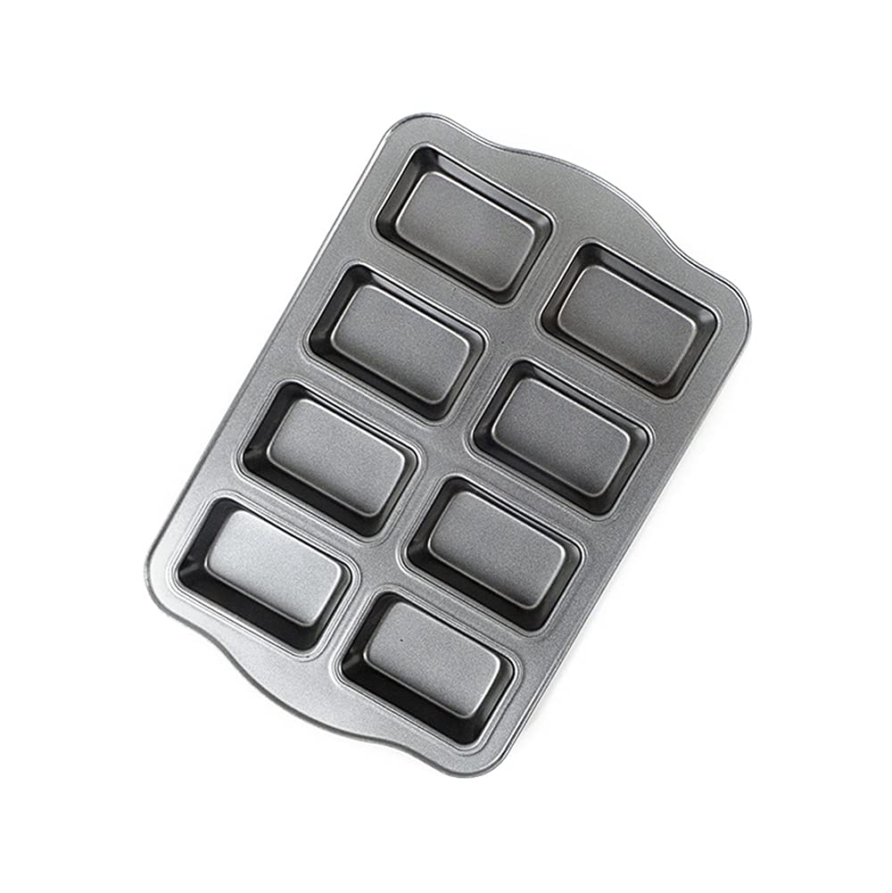 Hniuyun Loaf Pans, Mini Brownie Cake Pan, 8-Cavity Non-Stick Square Carbon Steel Baking Pan（Gray）