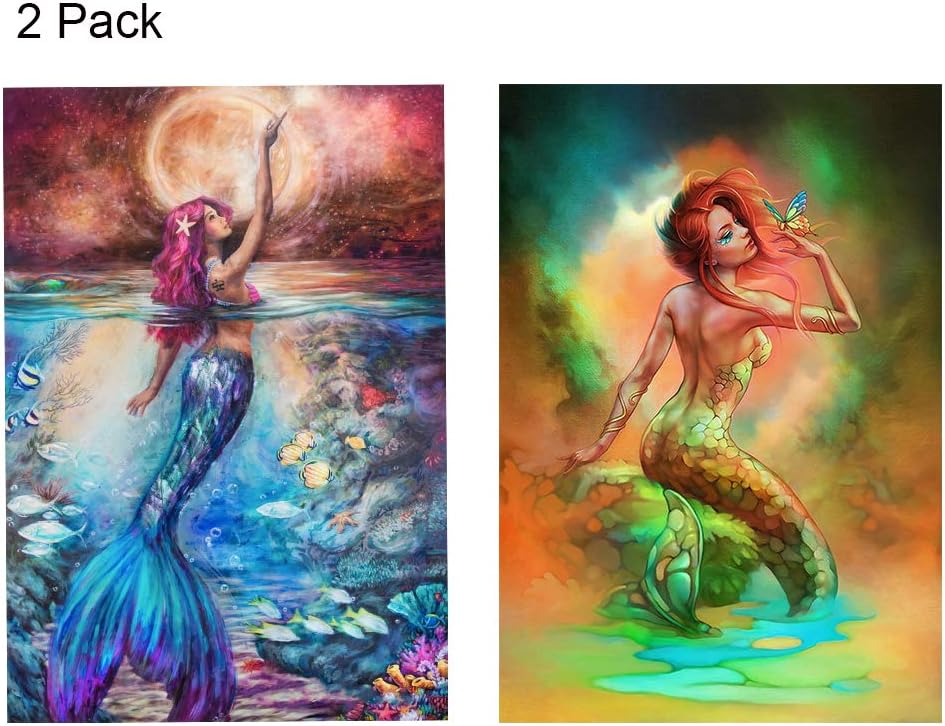FUNISFUN 2 Pack Mermaid DIY Oil Painting Paint by Number Kits for Adults Children Beginner Students Suitable for Home Living Room Decoration
