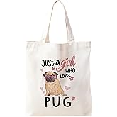 Zeghk Cute Pug Dog Canvas Tote Bag, Pug Gifts for Pug Lovers, Just a Girl Who Love Pug, Pug Gifts for Women, Cute Pug Gifts for Pug Loves, Gifts for Pug Mom Beach Bag Shopping Bag Reusable Grocery Bag