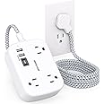 USB Power Strip, Extension Cord with USB Port, Flat Plug Power Strip, Ultra Flat Extension Cord 5 Ft with 3 Outlets 4 USB Ports(2 USB C), Wall Mount, No Surge Protector for Cruise, Travel, Dorm Room