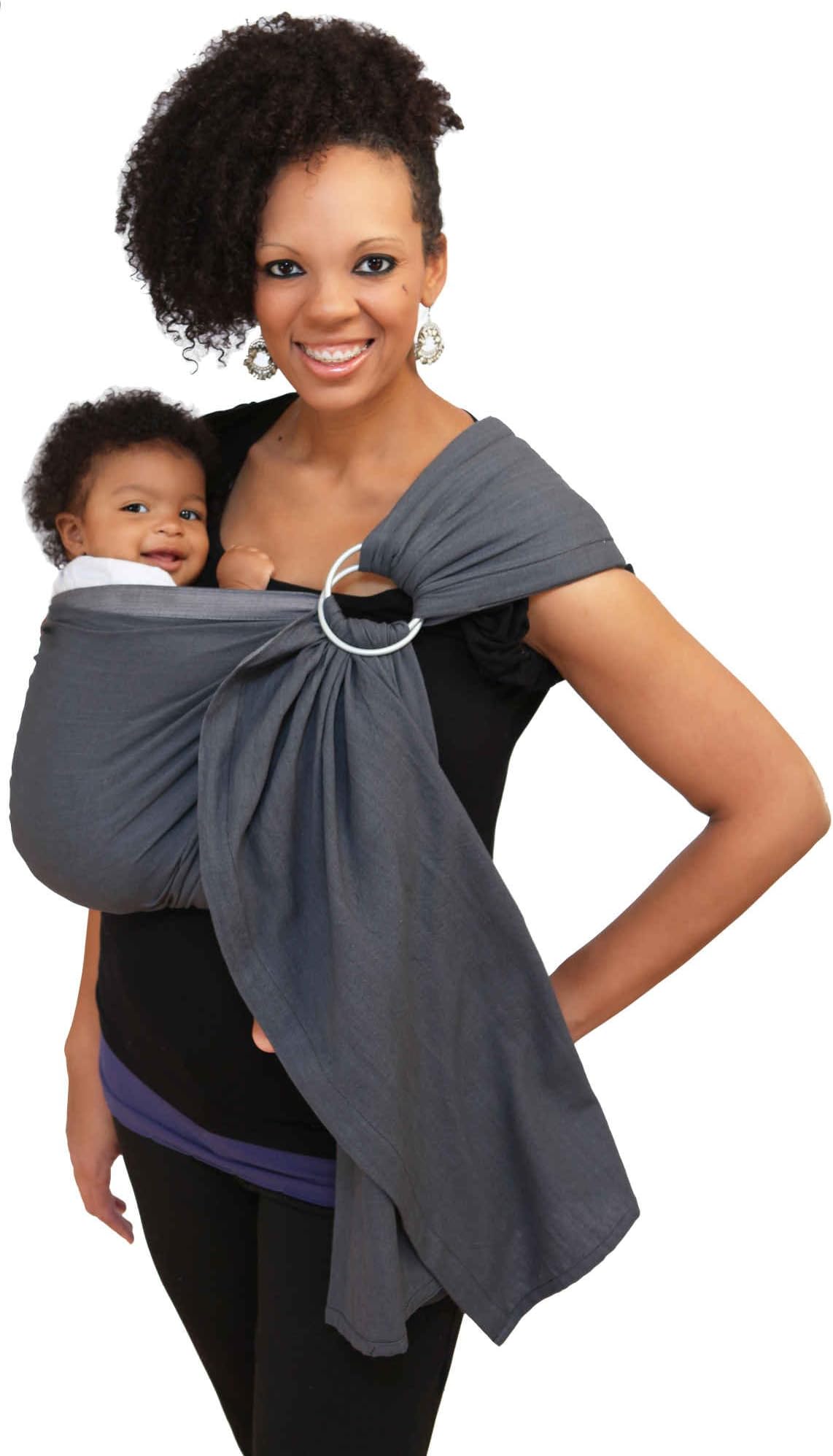 Maya Wrap Lightly Padded Ring Sling | Ergonomic Baby Carrier | Integrated Pocket | Lightweight, Breathable Cotton | Graphite (Large)