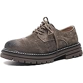 Men's Classic Leather Round Toe Platform Oxfords Lace Up Chunky Heel Lug Sole Derby Shoes Comfort Fashion Business Dress Shoes