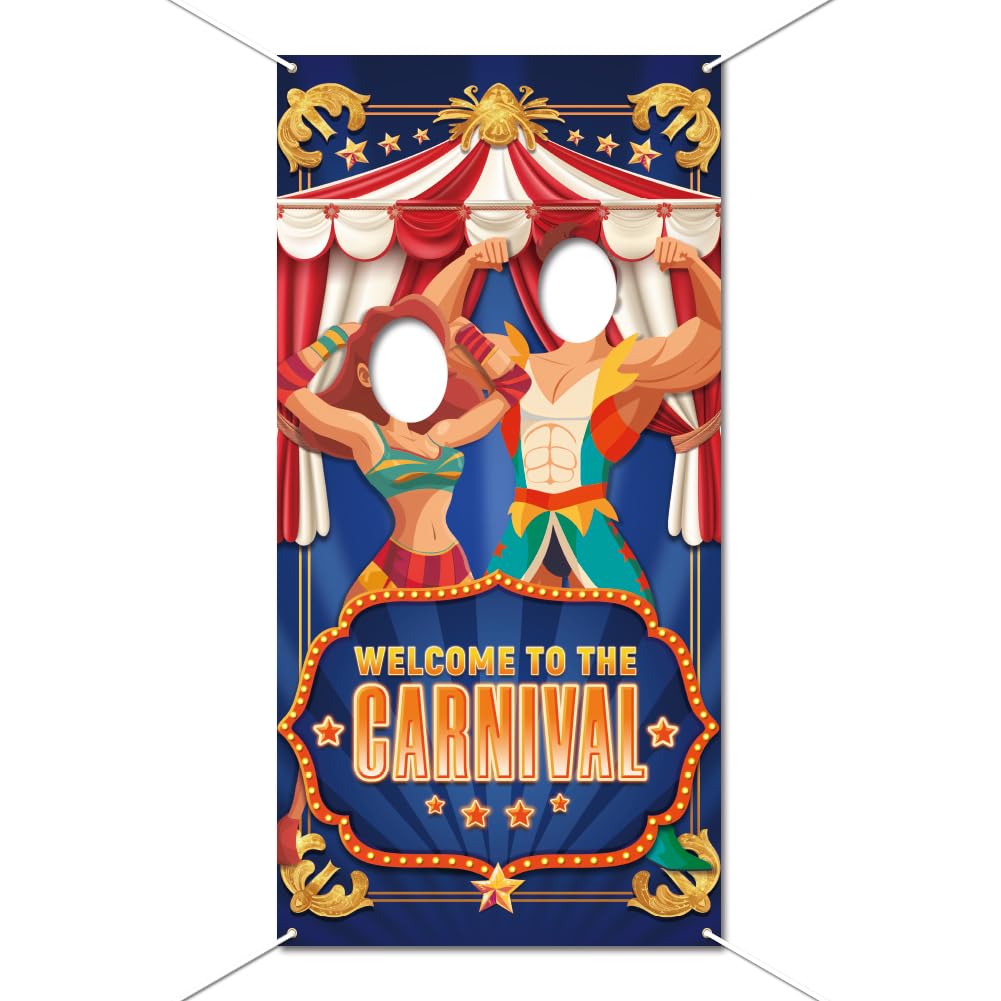 WADORN 70.9x35.4 Inch Carnival Party Photo Background, Carnival Backdrops for Party Decorations Funny Photo Door Banner Backdrop Props for Birthday Decorations Games Supplies Circus Decoration