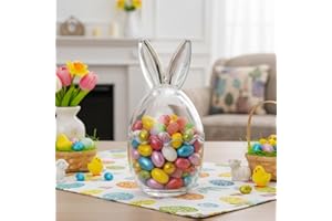 Easter Decorations-Easter Glass Jar with Lid,Large Bunny Ear Egg Candy Jar,Clear Decorative Food Storage Container Rabbit Egg