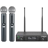 Phenyx Pro Wireless Microphone System, Dual Wireless Mics,w/ 2 Handhelds, Auto Scan,2x100 UHF Frequencies,328ft Range,Dynamic Microphone for Singing, Karaoke, Church(PTU-71-2H)