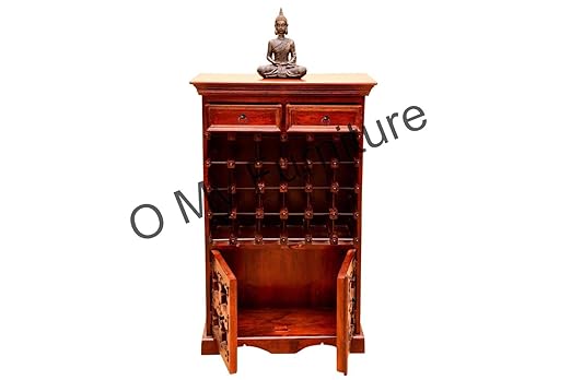 O My Furniture Antique Two Door Teak Finish Bar