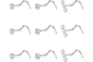 MODRSA 20g Nose Studs 18g Corkscrew Nose Rings Stainless Steel Nose Studs Screw Nose Rings Studs Silver Gold Nose Screw Corks