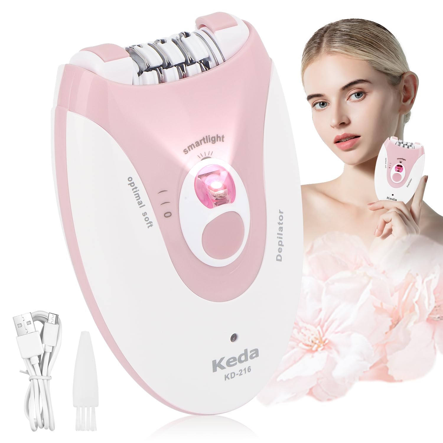Facial Epilator - 2 Speed Setting, Rechargeable Mini Epilator with 36 Tweezers and LED Light - Cordless Lady Shaver for Face, Legs, Arms, Armpit, Bikini