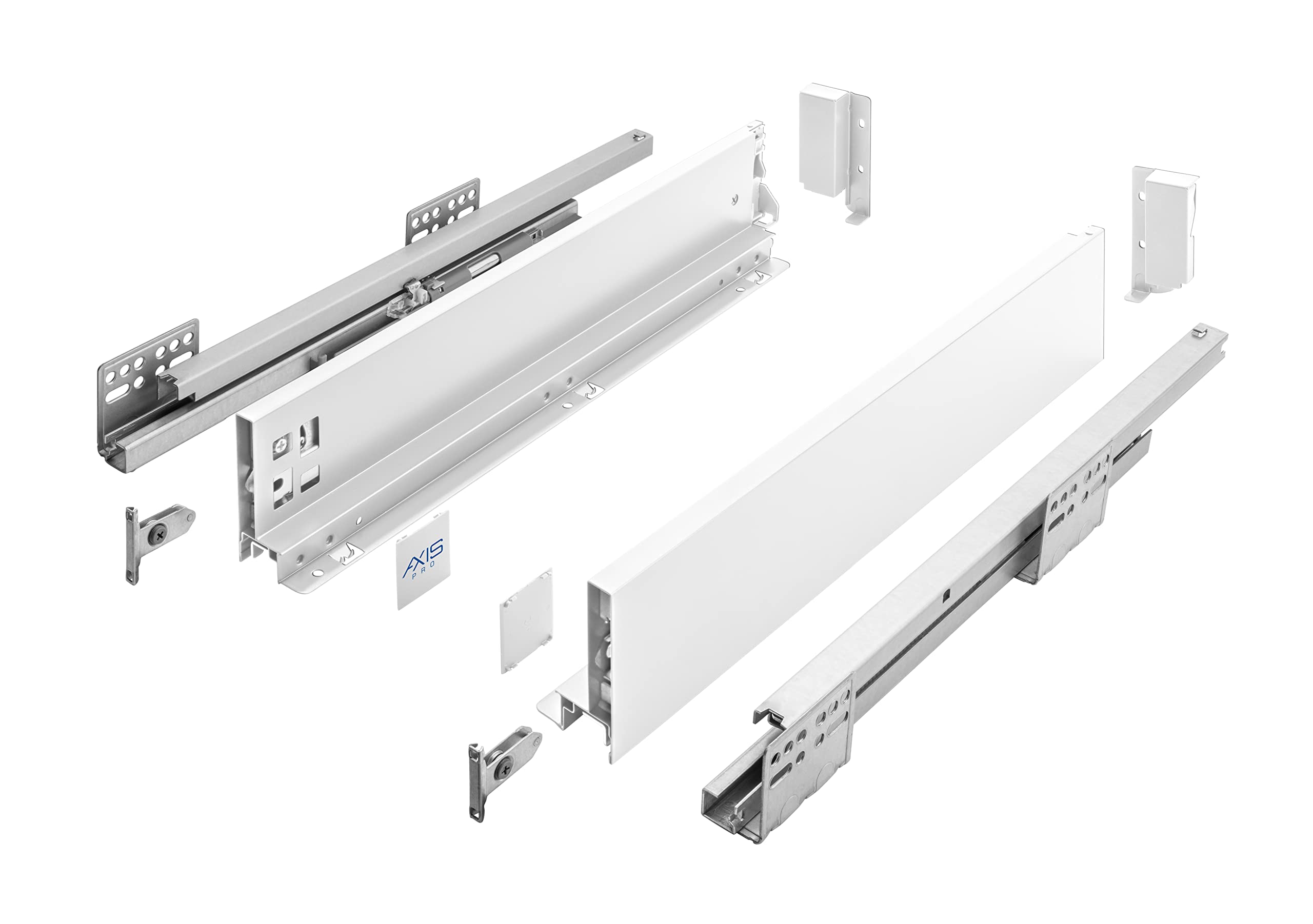 GTV Axis Pro Drawer Runners, Drawer Runners with Full Extension, White, Load Capacity up to 40 kg, Push to Open Systems, Free Access, Width: 400 mm, Height: 86 mm
