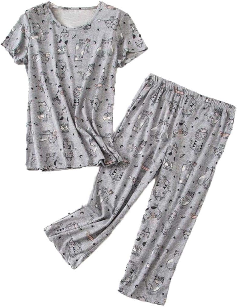 PNAEONG Women Pajama Set Sleepwear Tops with Capri Pants Casual and Fun Prints Pajama Sets