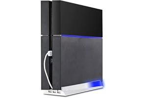 KlsyChry Vertical Stand for PS4 White, Blue Light Base Led Bracket Mount Holder Stand for PS4 PlayStation 4 Console with 3 USB Hub Ports -White