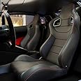 2 Pcs Adjustable Universal Racing Seats with Double Sliders, PVC Leather Back With Adjustor Slider Upholstered Reclinable Bucket Seats, 1 Pair of Sport Seats for Vehicles 21.6''x21.6''x33.5''Black