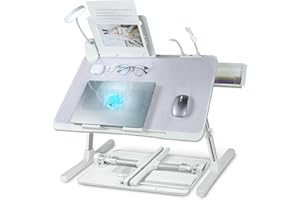 Laptop Lap Desk,Laptop Lap Desk with Cooling Fan,Folding Laptop Desk for Bed,Adjustable Lap Desk with Light Fan, Bed Desk wit