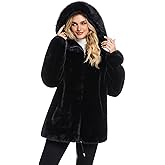 HOOD CREW Womens Winter Fuzzy Jackets Warm Hooded Faux Fur Coats Long Sleeve Shaggy Long Coat Outerwear
