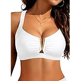 V Wired Bikini Top Only - Vintage Swim Top Padded Bra Swimsuits White XXL