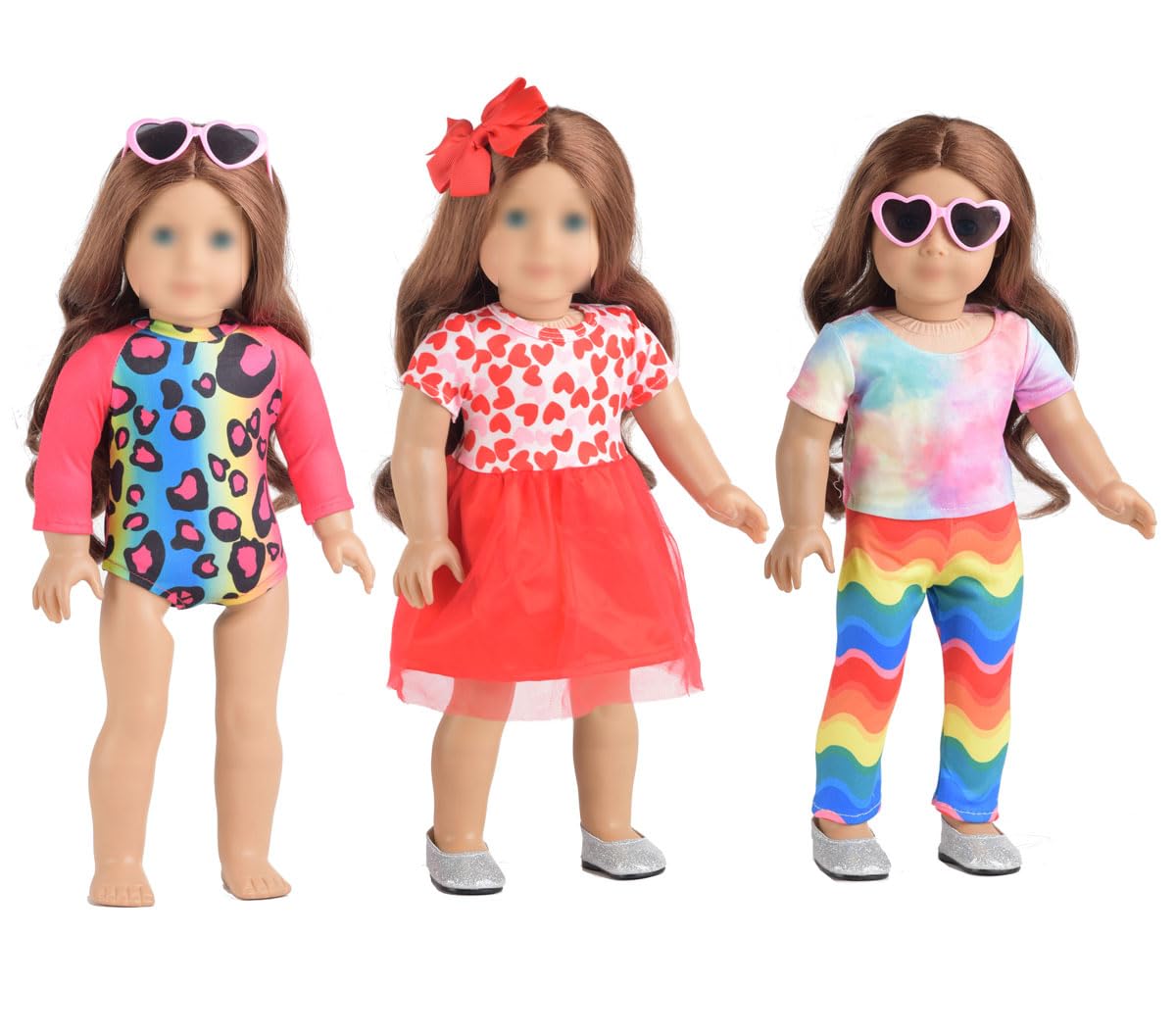 Sweet Dolly 18 Inches Doll Clothes Accessories Sets, Fashion Doll Clothes Unicorn Rainbow Butterfly Leopard Dresses Glasses Fit 18 Inch Dolls