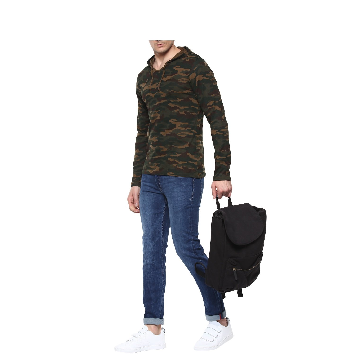 urbano fashion men's green camouflage hooded full sleeve t-shirt