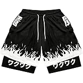 GORGLITTER Men's 2 in 1 Anime Graphic Gym Shorts Quick Dry Drawstring Mesh Athletic Running Shorts with Liner