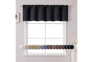 Chyhomenyc Black Valance for Window, Blackout Small Kitchen Curtain for Bedroom/Living Room, Rod Pocket Privacy Short Window Treatment Valance RV Bunk Panels, 60" Wx14 L