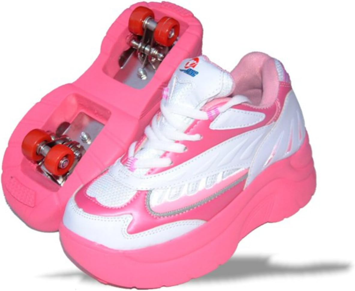 LA Kidz Double Retractable Lined 4 Wheels Roller Skates Sneakers Shoes for Boy's Girl's Kid's