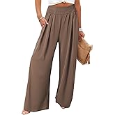 Eytino Women Plus Size Wide Leg Pants Casual Loose Smocked High Waisted Lounge Pajama Palazzo Pants(1X-5X)