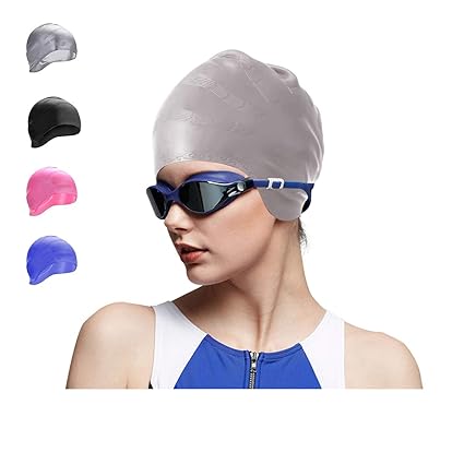 Okela Silicone Solid Swim Capcomfortablewaterproof Uv Bathing Swimming Cap For Women And Men Ideal For Short Medium Long Hair