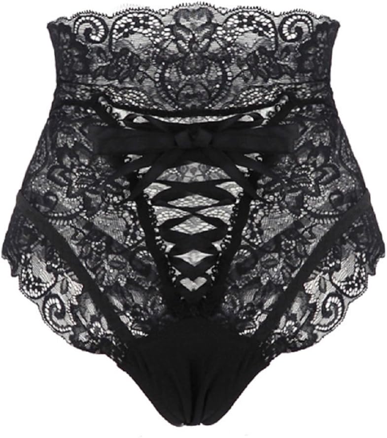 popiv Black High Waist Underwear French Knickers Lingerie Lace Cross Back Erotic Panties Underwear