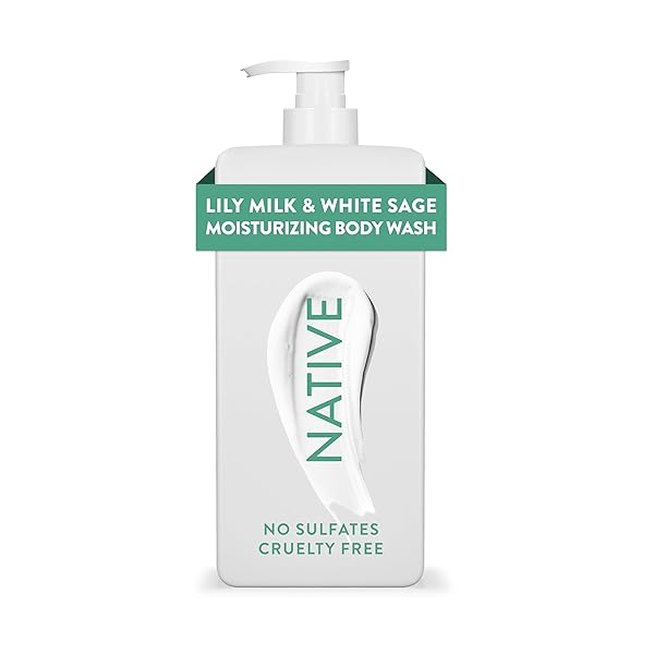 NATIVE MOISTURIZING BODY WASH CONTAINS NATURALLY DERIVED INGREDIENTS | FOR WOMEN & MEN, SULFATE, PARABEN, & DYE FREE LEAVING SKIN SOFT AND HYDRATED | LILY MILK & WHITE SAGE 18 OZ