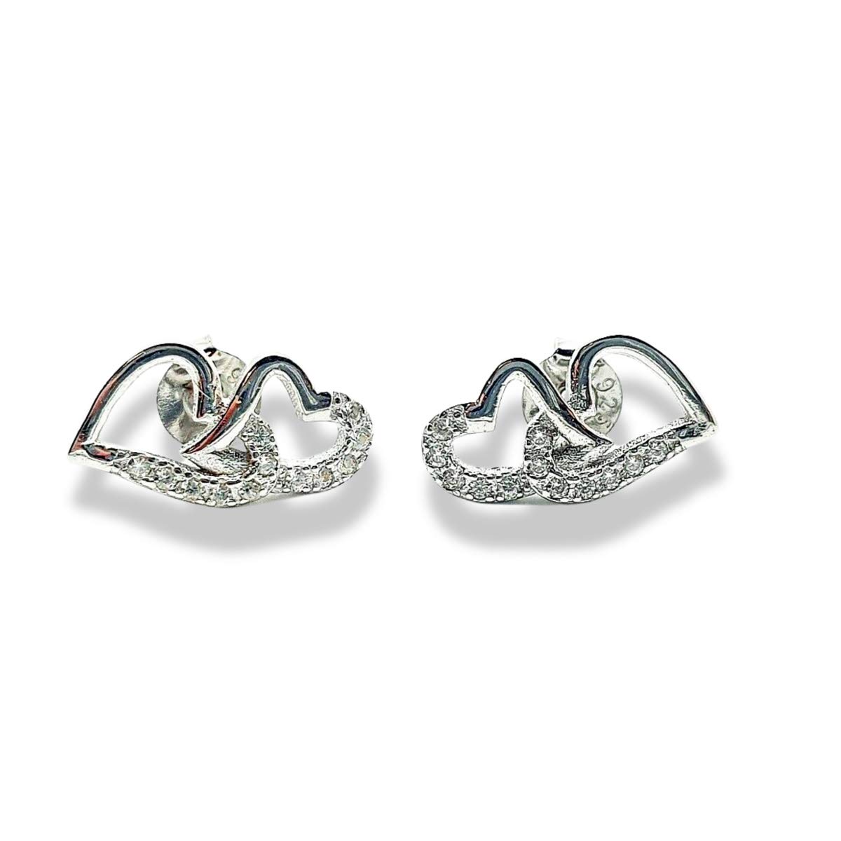 Created Diamond White Gold Finish Entwined Hearts stud Earrings