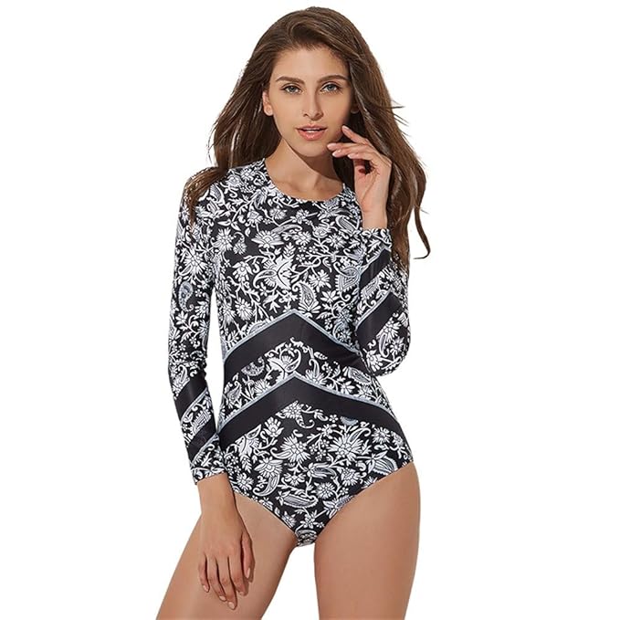 iYmitz Rash Guard Langarm Badeanzug mit Reißverschluss UV-Schutz Surfen Einteiliger Bademode Frauen Surfanzug