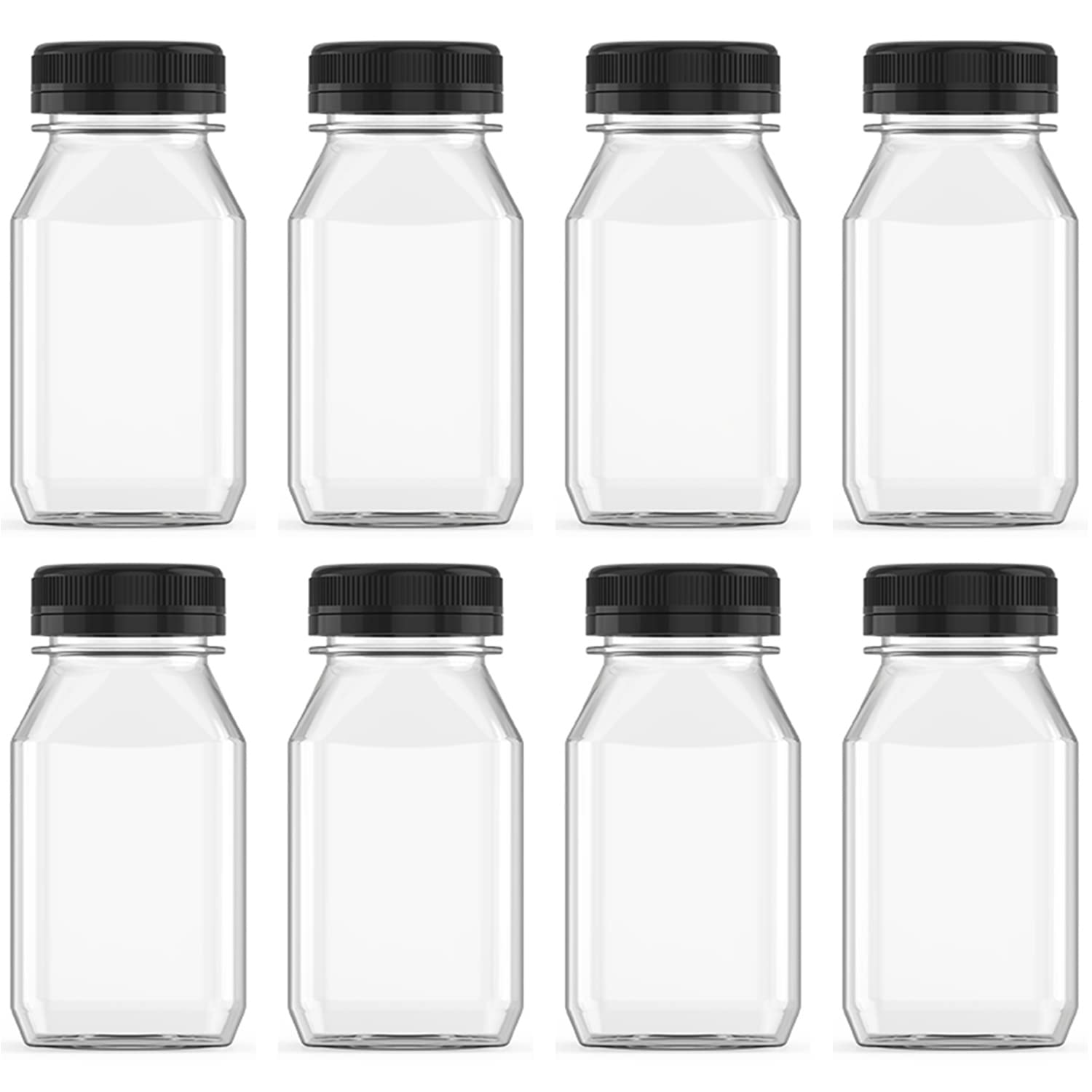Photo 1 of Hulless 3 Pcs 8 Ounce Plastic Juice Bottle Drink Containers Juicing Bottles with Black Lids, Suitable for Juice, Smoothies, Milk and Homemade Beverages