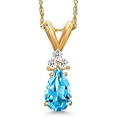 Gem Stone King 14K Yellow Gold Swiss Blue Topaz and White Topaz Pendant Necklace for Women | 0.85 Cttw | Gemstone November Birthstone | Pear Shape 7X5MM | With 18 Inch Chain
