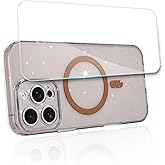 Yetagso Magnetic Case for iPhone 16 Pro, Compatible with MagSafe, Soft TPU Clear Slim Glitter Shiny Sparkle Shimmer Protective Phone Cover for iPhone 16 Pro Case, Clear Desert Titanium