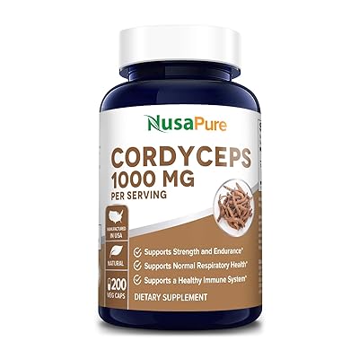 Cordyceps Extract 1000 mg 200 Veggie Capsules (Non-GMO &amp; Gluten Free) Cordyceps Sinensis - Healthy Immune Support, Energy &amp; Immunity Booster