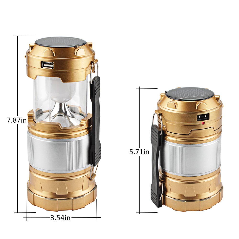 2-Pack LED Lantern, Solar Portable Outdoor Camping Collapsible Flashlight for Emergency supplies,Hurricane,Power failure, Waterproof LED Lighting (Golden)