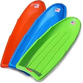 Flexible Flyer Winter Lightning Snow Sleds for Kids and Adults (3-Pack) - 48 Inch Toboggan Style Plastic Sled with Hard Bottom for Fast, Smooth Rides - 1 or 2 Riders (Blue, Green, Orange)