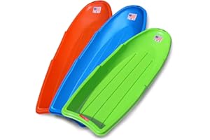 Flexible Flyer Winter Lightning Snow Sleds for Kids and Adults (3-Pack) - 48 Inch Toboggan Style Plastic Sled with Hard Bottom for Fast, Smooth Rides - 1 or 2 Riders (Blue, Green, Orange)